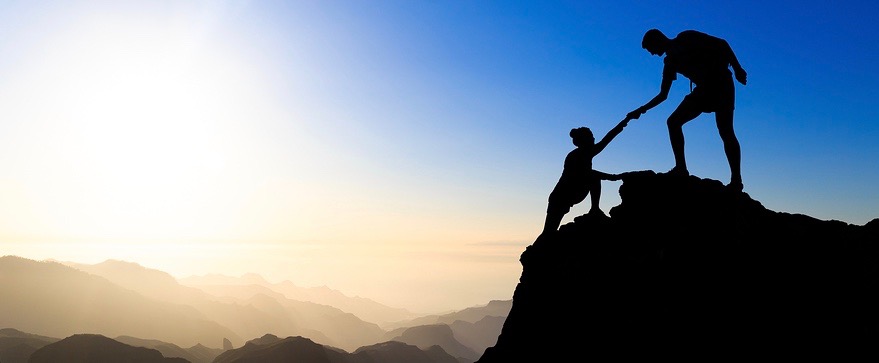 Teamwork Couple Hiking Helping Hand